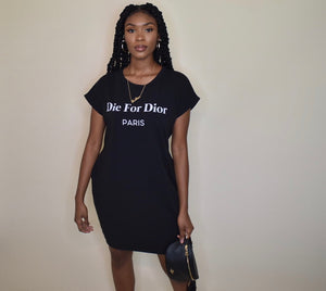 Black "Die for Dior" pocket t-shirt dress