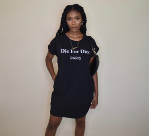 Black "Die for Dior" pocket t-shirt dress
